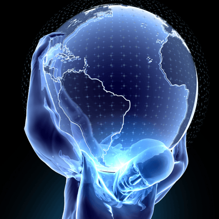 A stylized modern image of Atlas holding up Earth.